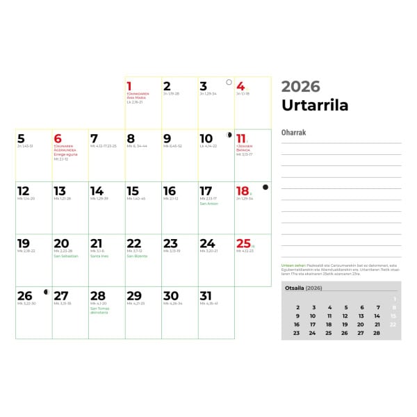 2026ko Arantzazuko horma-egutegia - Imagen 3